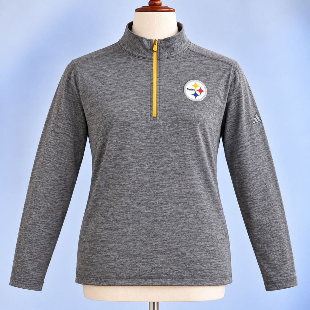 Majestic Pittsburgh Steelers Womens M Cool Base 1/4 Zip Pullover Gray NFL